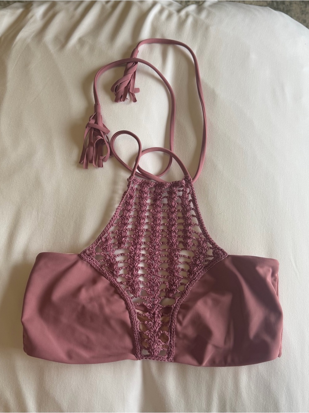 acacia swimwear Crochet Front Bandeau Bikini Top - Mauve Pink medium